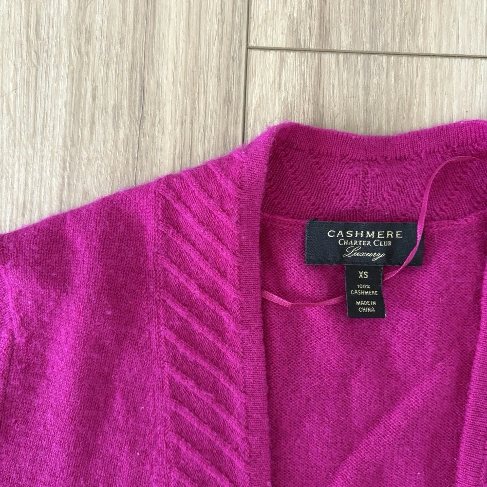 Charter Club 100% Cashmere Open Front Cardigan Sweater Fuchsia Berry XS